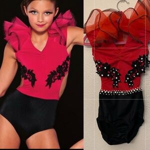 Elegant Red and Black Kids Dance Costume